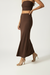 Serena Double Layer Flowy Skirt - Premium Lycra - Chocolate Brown
