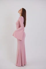 Valentina Long Sleeve Maxi Dress - Bubble Gum Pink - Flowy Double Layered Gown