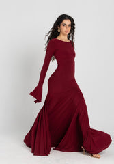 Azalea Dress – Burgundy | 10-Meter Dramatic Mermaid Flare