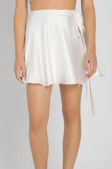 Whisper Skirt – Satin Wrap Mini Skirt | White