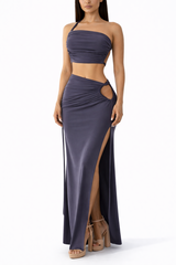 Selena Two-Piece Set in Blue Grey – Structured Summer Co-ord