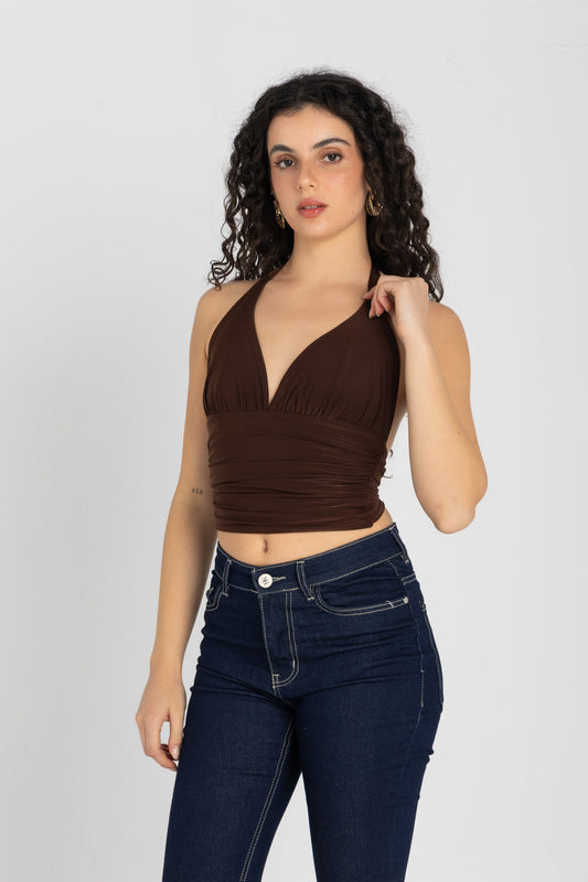 Sculpt Halter Top – Chocolate Brown