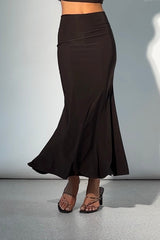 Serena Double Layer Flowy Skirt - Premium Lycra - Chocolate Brown