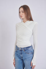 Thea Bodysuit - White Structured Shoulder Bodysuit