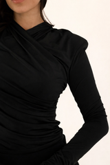 Thea Bodysuit - Black Structured Shoulder Bodysuit