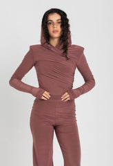 Thea Bodysuit - Dusty Rosewood Structured Shoulder Bodysuit