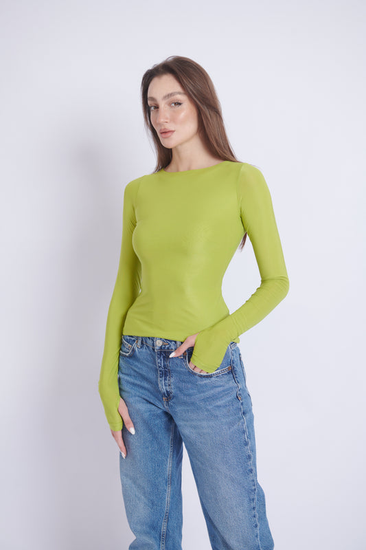 Double-Layer Long Sleeve Top – Lime Green
