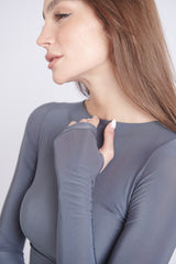 Double-Layer Long Sleeve Top – Grey