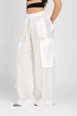 Luna Pants – Fluid Shimmer Cargo, White