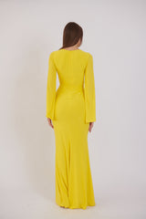 Valentina Long Sleeve Maxi Dress - Summer Yellow - Flowy Double Layered Gown