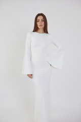 Valentina Long Sleeve Maxi Dress - White - Flowy Double Layered Gown