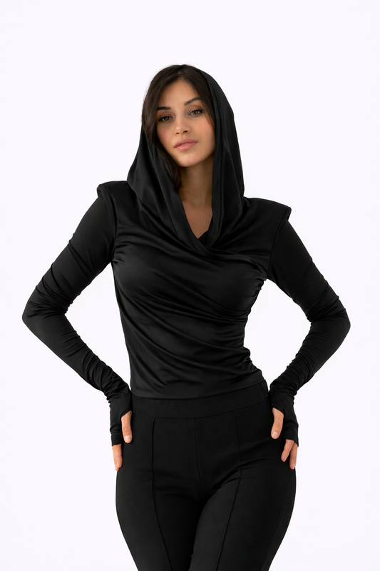 Thea Bodysuit - Black Structured Shoulder Bodysuit