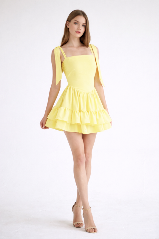 Aurora Dress Mini - Powder Yellow | Elegant Summer Mini Dress