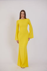 Valentina Long Sleeve Maxi Dress - Summer Yellow - Flowy Double Layered Gown