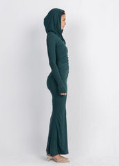 Hera Hooded Dress – Emerald | Double Layer Lycra | Ruffled Side Detail