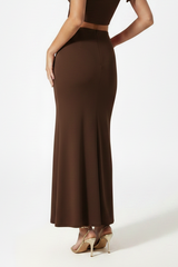Serena Double Layer Flowy Skirt - Premium Lycra - Chocolate Brown