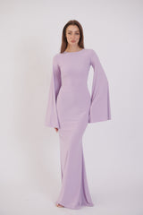 Valentina Long Sleeve Maxi Dress - Lilac - Flowy Double Layered Gown