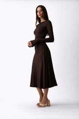 Chocolate Brown Kate Dress | Fitted & Flowy Double-Layer Lycra Dress