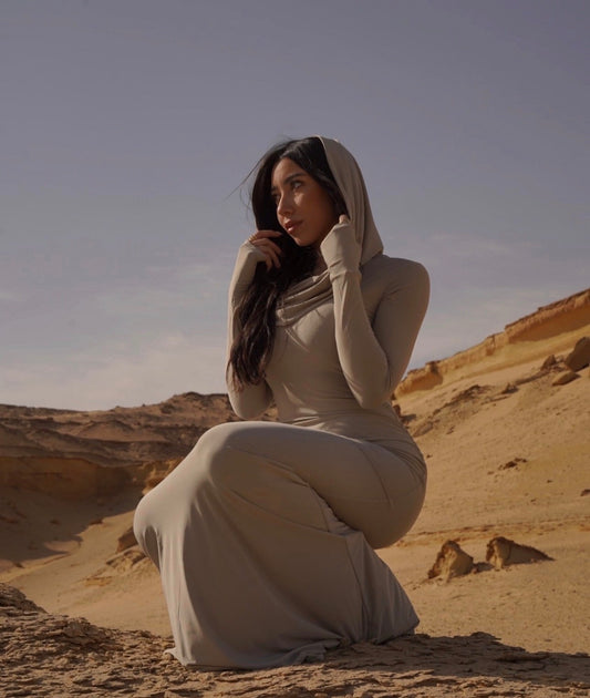 Bordeaux Hooded Bodycon Dress - Nude