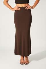 Serena Double Layer Flowy Skirt - Premium Lycra - Chocolate Brown