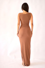 Toffee Athena Dress | Frilly Ruched Maxi with Side Slit