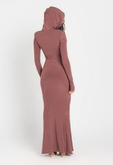Bordeaux Hooded Bodycon Dress - Dusty Rosewood