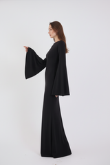 Valentina Long Sleeve Maxi Dress - Black - Flowy Double Layered Gown