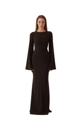 Valentina Long Sleeve Maxi Dress - Chocolate Brown - Flowy Double Layered Gown