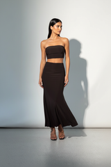 Serena Double Layer Flowy Skirt - Premium Lycra - Chocolate Brown