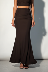Serena Double Layer Flowy Skirt - Premium Lycra - Chocolate Brown