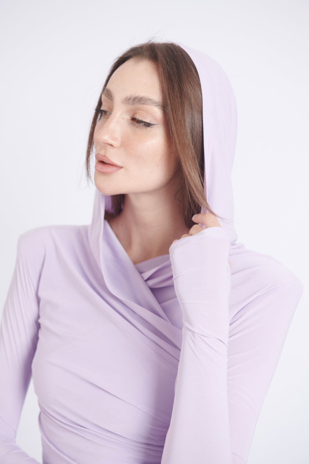 Lilac Thea Bodysuit – structured shoulder stretch bodysuit with hourglass silhouette | sand