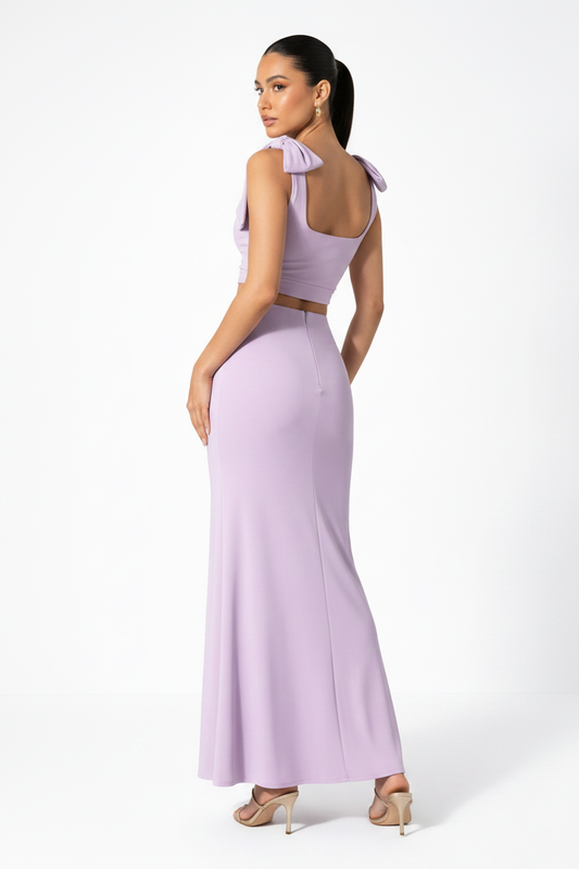 Serena Double Layer Flowy Skirt - Premium Lycra - Lilac