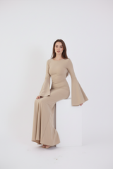 Valentina Long Sleeve Maxi Dress - Nude - Flowy Double Layered Gown