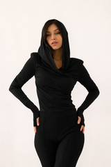 Thea Bodysuit - Black Structured Shoulder Bodysuit