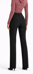 Monaco French Seam Pants tailored black straight leg trousers with elongating French seam detail casual formal pants – Sand