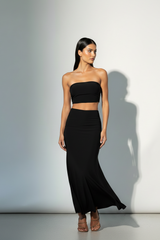 Serena Double Layer Flowy Skirt - Premium Lycra - Black