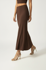 Serena Double Layer Flowy Skirt - Premium Lycra - Chocolate Brown
