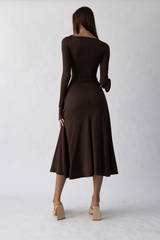 Chocolate Brown Kate Dress | Fitted & Flowy Double-Layer Lycra Dress