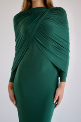 Jeanne Double-Layered Ruched Dress - Luxe Green