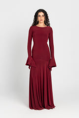 Azalea Dress – Burgundy | 10-Meter Dramatic Mermaid Flare