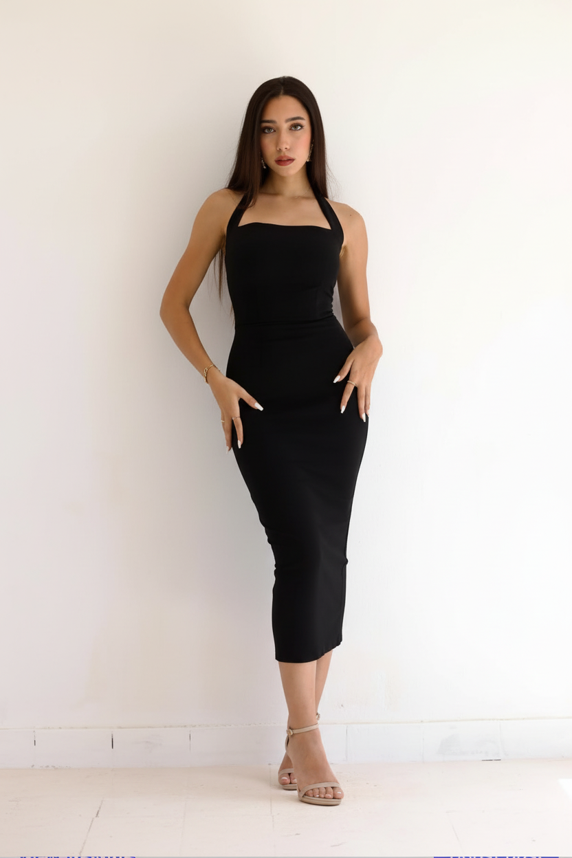 Black Marilyn Dress – bodycon sculpting short dress with hourglass silhouette