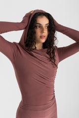 Thea Bodysuit - Dusty Rosewood Structured Shoulder Bodysuit