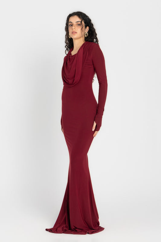 Bordeaux Hooded Bodycon Dress - Burgundy