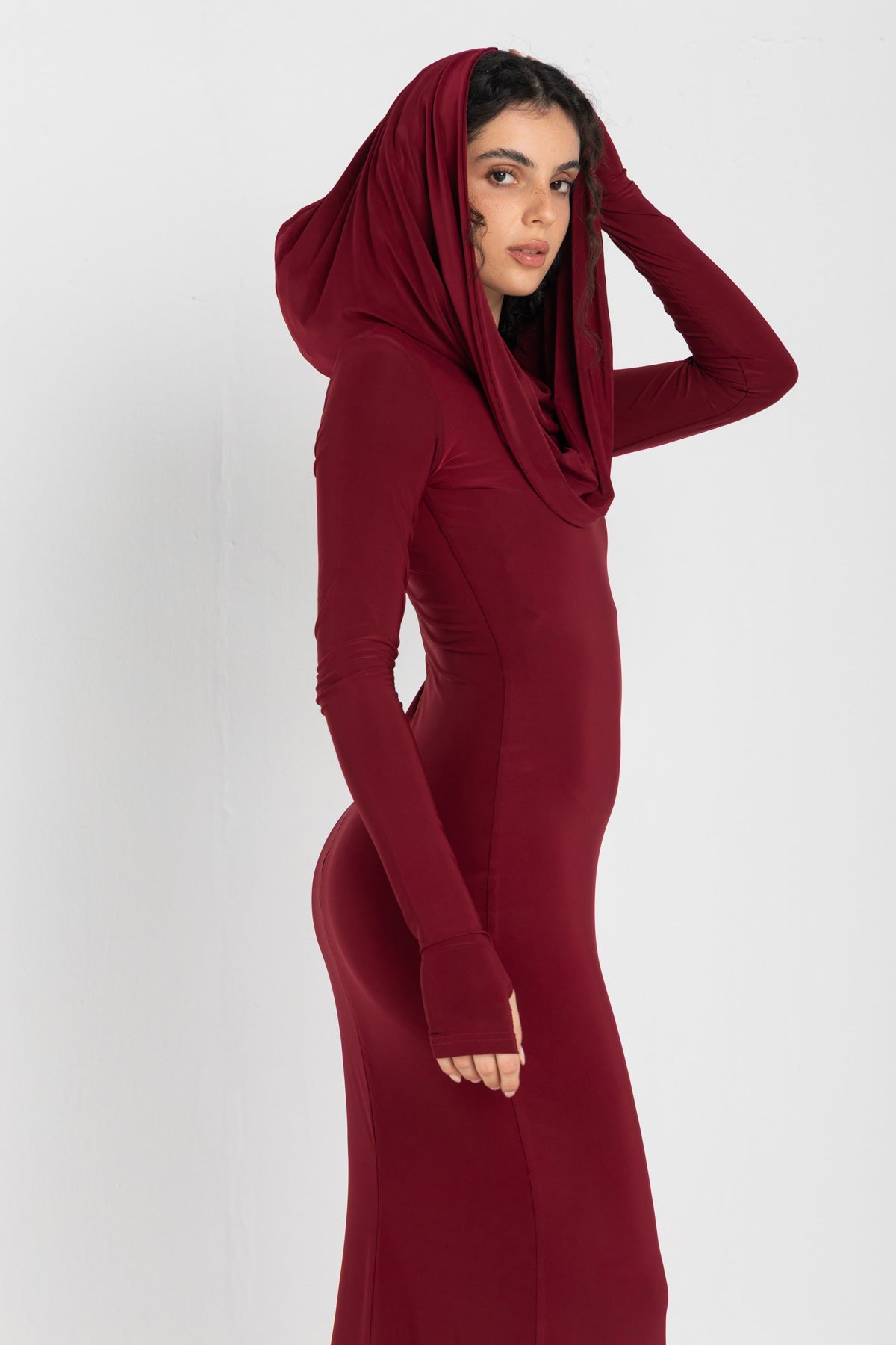 Bordeaux Hooded Bodycon Dress - Burgundy