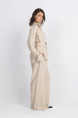 Double Belted Chemise Set — Beige