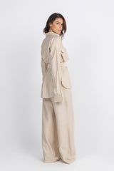 Double Belted Chemise Set — Beige