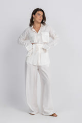 Double Belted Chemise Set — White