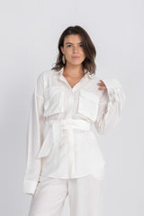 Double Belted Chemise Set — White