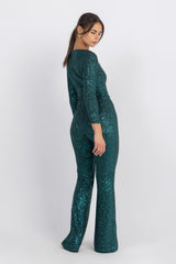 Cher Long Sleeve Sequin Jumpsuit – Glam Stretch One-Piece