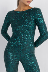 Cher Long Sleeve Sequin Jumpsuit – Glam Stretch One-Piece